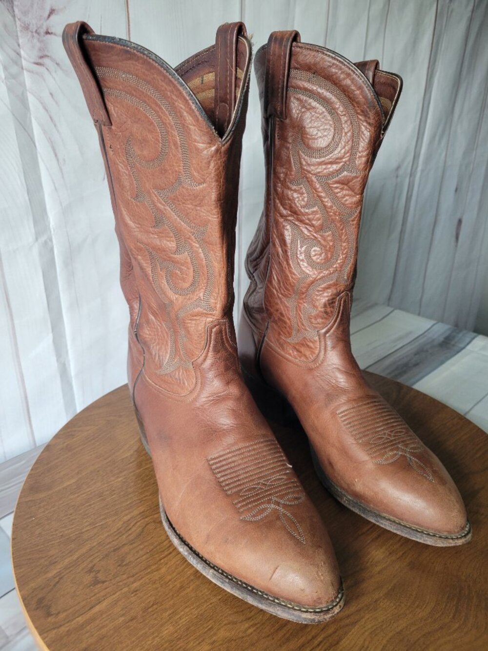 Tony Lama Men’s Sz10.5 Brown Leather Western Boots, High-quality Leather Pull-on - Picture 3 of 14